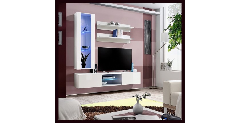 Ensemble Meuble TV FLY S2 avec LED. Coloris blanc. Meuble suspendu design pour votre salon.