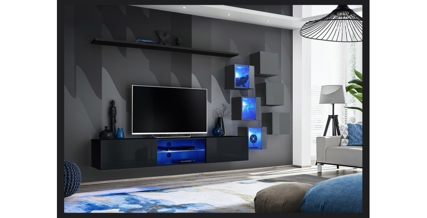 Ensemble meubles de salon SWITCH XXI design, coloris noir et gris.