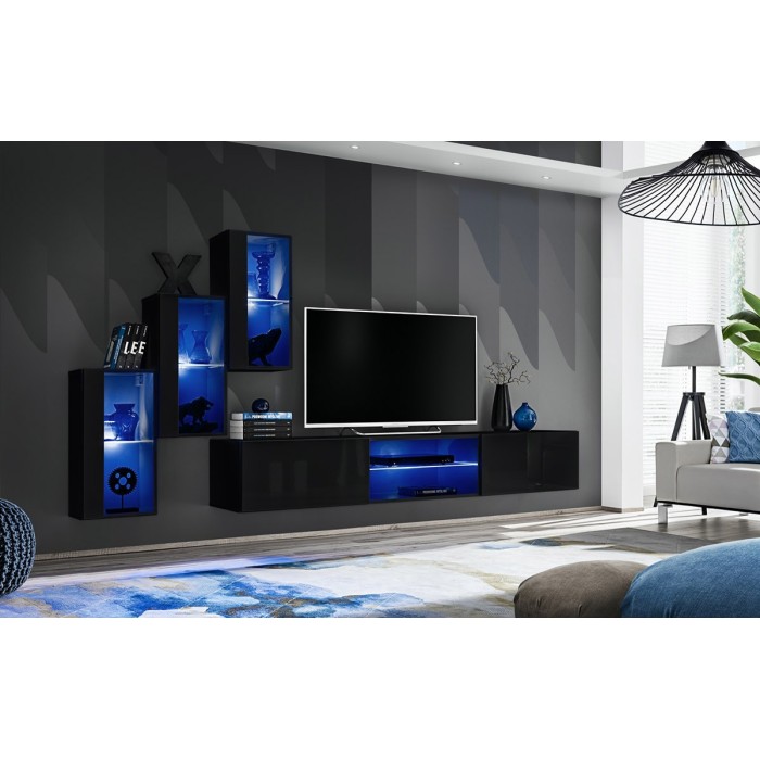 Ensemble meubles de salon SWITCH XXII design, coloris noir brillant.