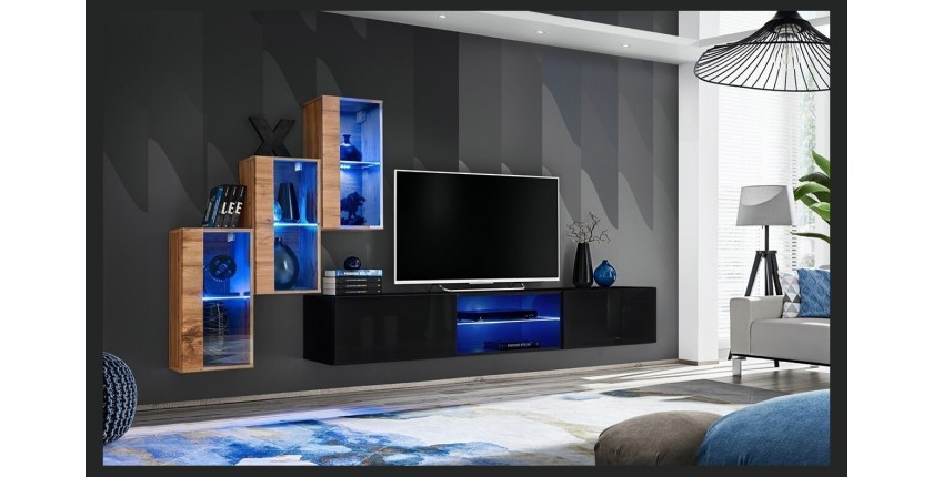 Ensemble meubles de salon SWITCH XXII design, coloris chêne et noir.