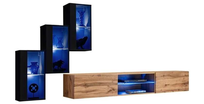 Ensemble meubles de salon SWITCH XXII design, coloris noir et chêne.