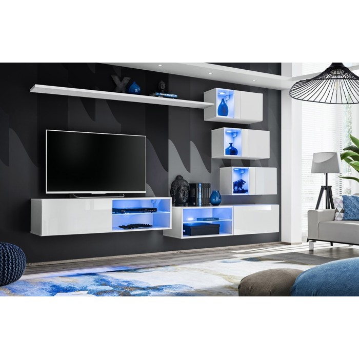 Ensemble meubles de salon SWITCH XXIV design, coloris blanc brillant.