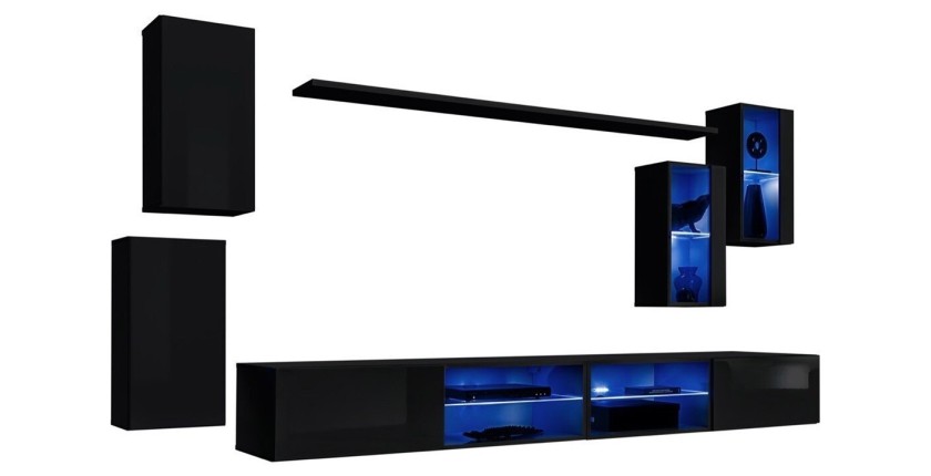 Ensemble meubles de salon SWITCH XXV design, coloris noir brillant.