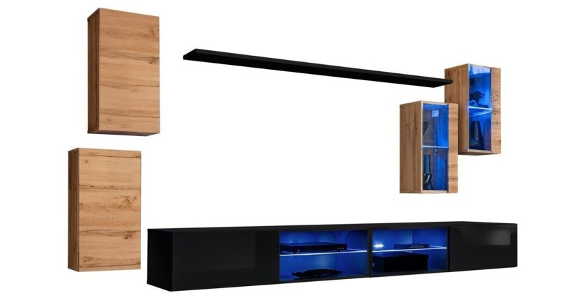 Ensemble meubles de salon SWITCH XXV design, coloris chêne et noir.