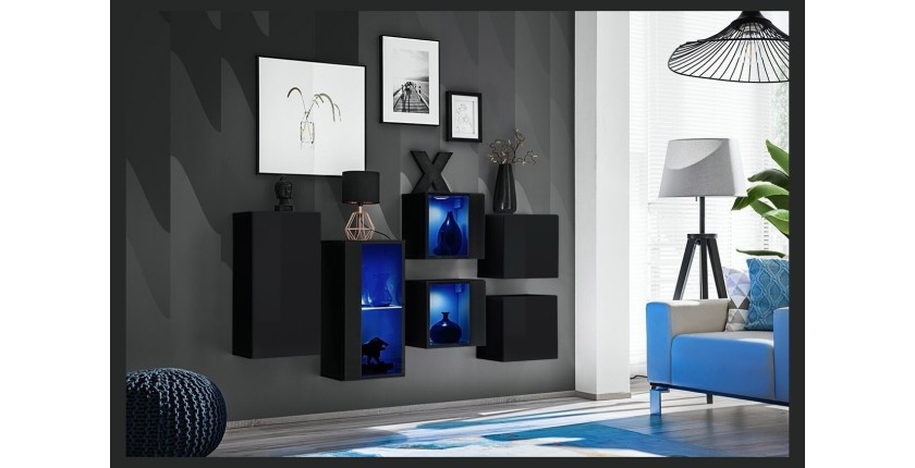 Ensemble meubles de salon SWITCH SBIV design. Coloris noir brillant. Système LED intégré.