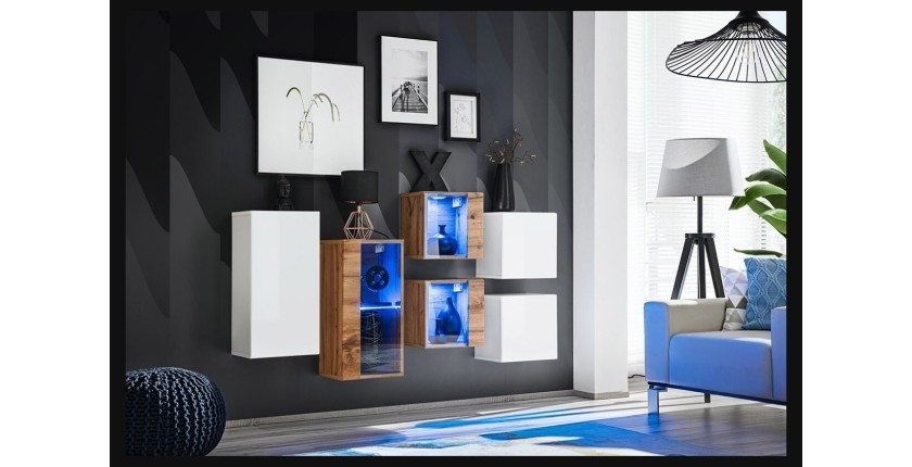 Ensemble meubles de salon SWITCH SBIV design. Coloris chêne et blanc.