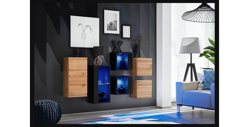 Ensemble meubles de salon SWITCH SBIV design. Coloris chêne et noir.