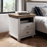 Chambre à coucher ASSIA : Armoire 150cm, Lit 180x200, commode, chevets. Coloris blanc et  chêne.