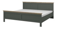Chambre à coucher ASSIA : Armoire 200cm, Lit 160x200, commode, chevets. Coloris vert kaki et  chêne.