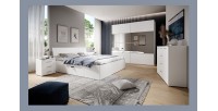 Chambre à coucher EOS : Armoire 220cm, Lit 160x200, commode, chevets. Couleur blanc mat