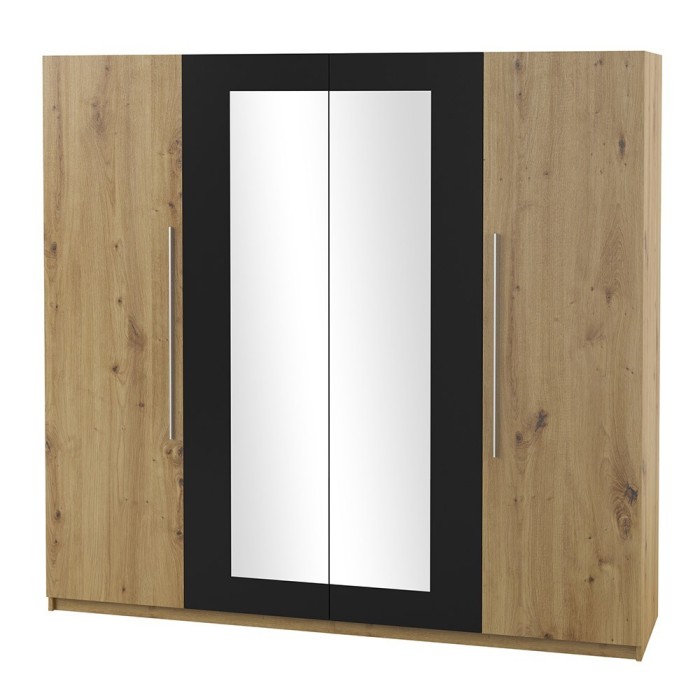 Armoire 4 portes avec miroirs couleur chêne et noir - IRINA