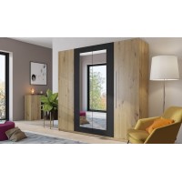 Armoire 4 portes avec miroirs couleur chêne et noir - IRINA