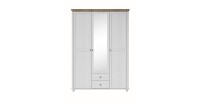 Armoire 150x220 avec 3 portes et 2 tiroirs. Coloris blanc et chêne. Collection ASSIA