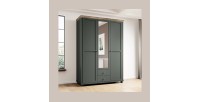 Armoire 150x220 avec 3 portes et 2 tiroirs. Coloris vert kaki et chêne. Collection ASSIA