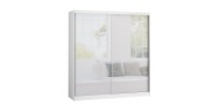 Armoire blanche 200cm avec miroirs, portes coulissantes et pack étagères. Collection BRISBANE.