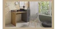 Bureau droit design avec caisson de rangement collection OFFICE coloris chêne et gris.