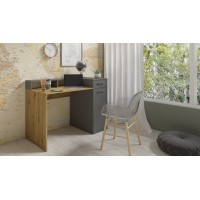 Bureau droit design avec caisson de rangement collection OFFICE coloris chêne et gris.