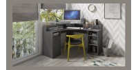 Bureau d'angle design avec nombreux rangements collection OFFICE coloris gris.