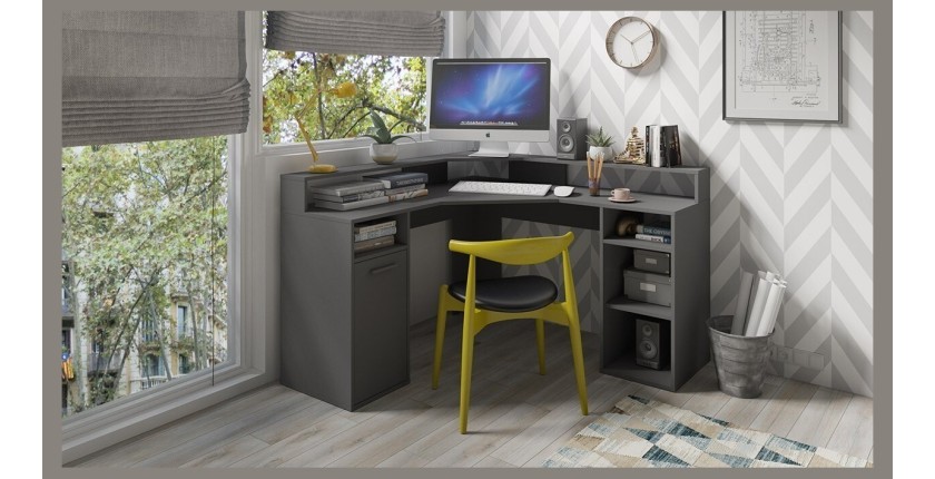 Bureau d'angle design avec nombreux rangements collection OFFICE coloris gris.