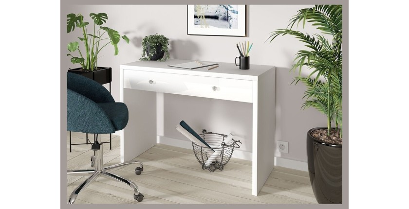 Bureau droit design avec grand tiroir collection BRIXTON coloris blanc.