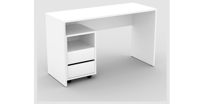 Bureau droit design avec caisson de rangement collection KINSALE coloris blanc.
