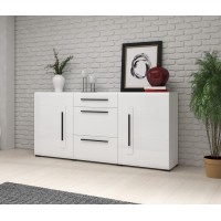 Buffet design 180cm. Collection BREDA deux portes et trois tiroirs. Coloris blanc.