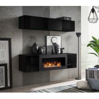 Meubles suspendus avec cheminée décorative collection FLY N1. Coloris noir.