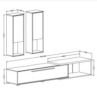 Composition de 3 meubles design pour salon couleur blanc et chêne collection HARLEM