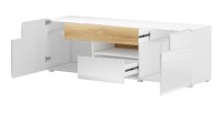 Ensemble complet de 6 meubles de salon collection OHIO. Coloris blanc et effet chêne.