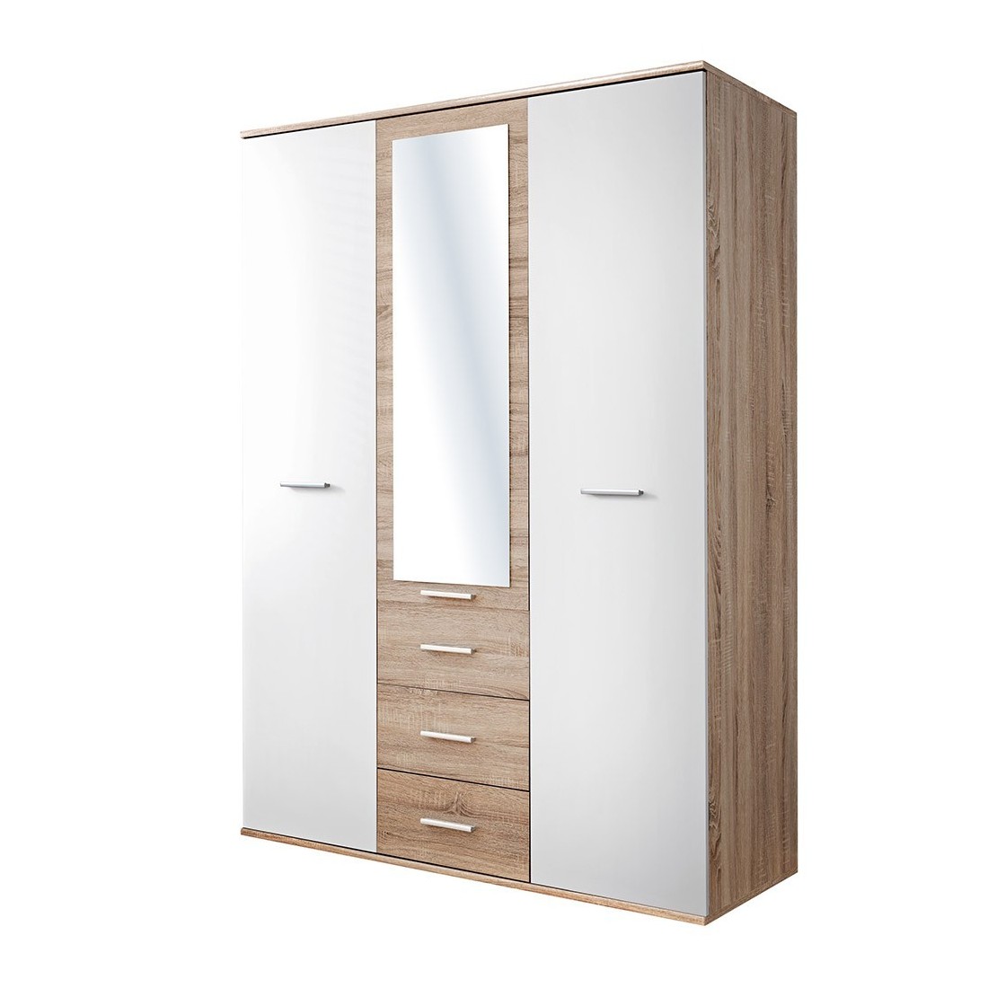 Armoire chambre d'enfant design coloris chêne et blanc avec 3 portes battantes et 3 tiroirs collection DENVER.