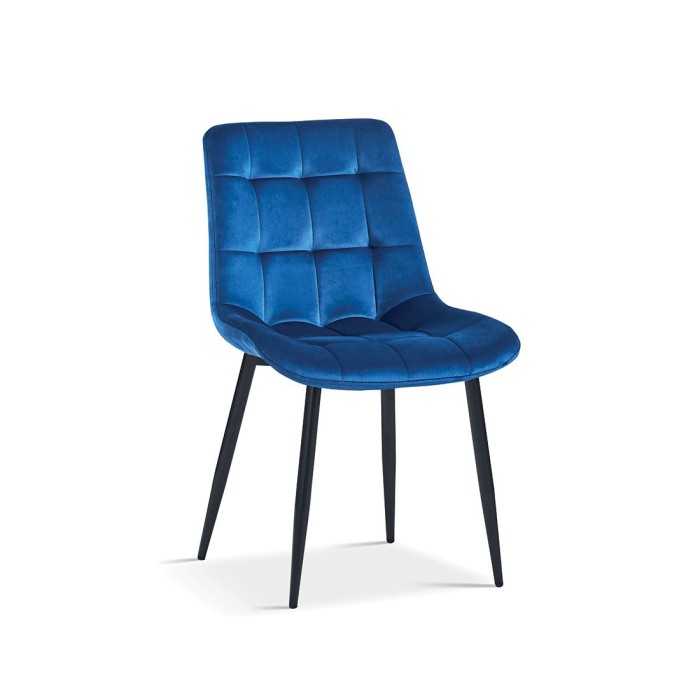 Chaise en velours de salle à manger avec pieds en métal bleu KALI