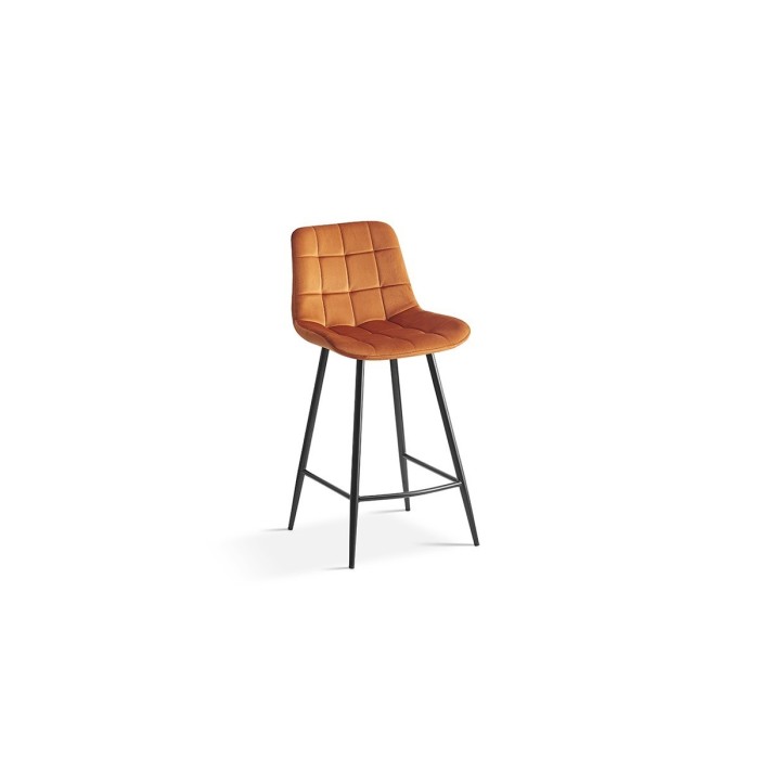 Chaise de comptoir 'Jute' Velours Orange, dimensions : H95 x L46 x P36 cm
