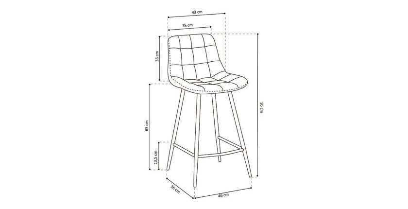 Chaise de comptoir 'Jute' Velours Rose, dimensions : H95 x L46 x P36 cm