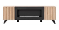 Meuble TV avec cheminée décorative coloris chêne et noir collection NIELSEN.