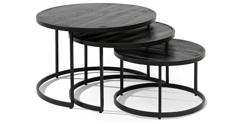 Table basse gigogne ronde noir collection LENOX. Meuble style industriel