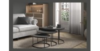 Table basse gigogne ronde noir collection LENOX. Meuble style industriel