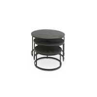 Table basse gigogne ronde noir collection LENOX. Meuble style industriel