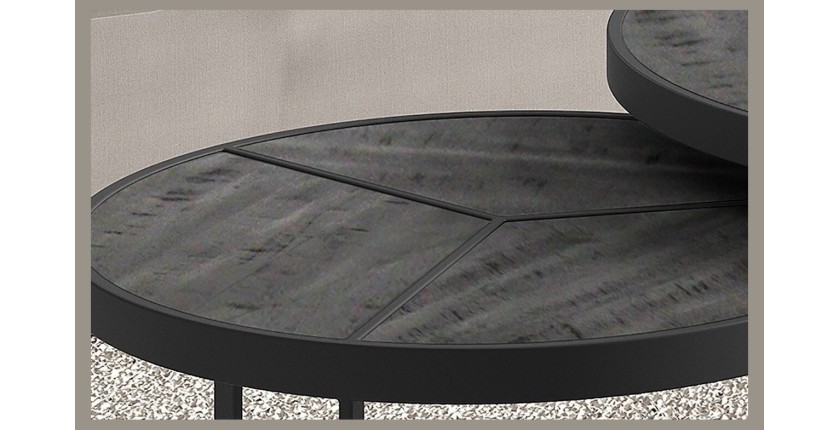 Table basse gigogne ronde en bois massif exotique. finition noir collection LAVE.