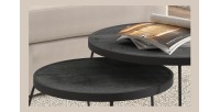 Table basse gigogne ronde en bois massif exotique. Finition noir. Collection LARSON.