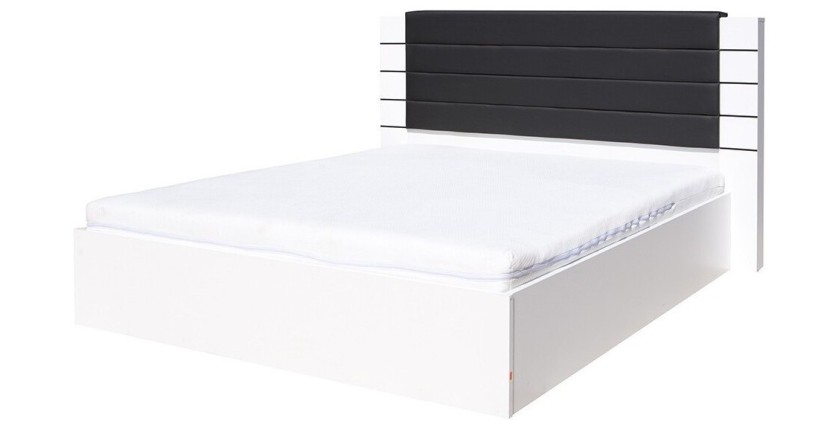 Chambre à coucher complète avec option coffre collection LINA coloris blanc et noir.