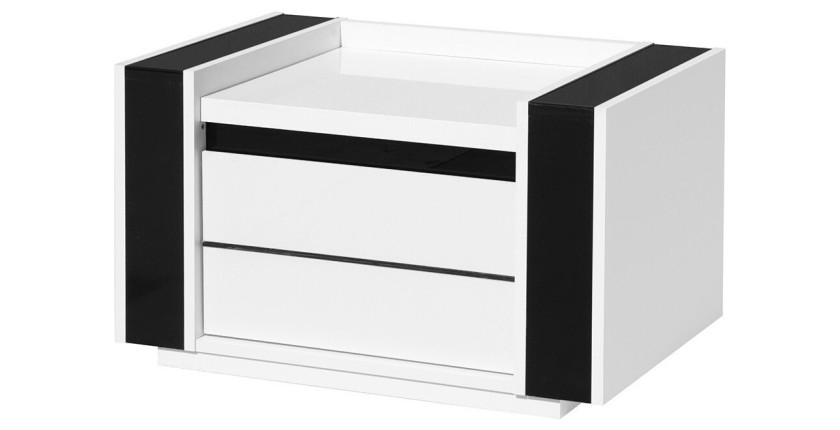 Chambre à coucher complète avec option coffre collection LINA coloris blanc et noir.