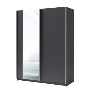 Armoire, garde robe 150cm coloris gris graphite collection GOZU. Deux portes coulissantes. Dressing complet avec miroir.