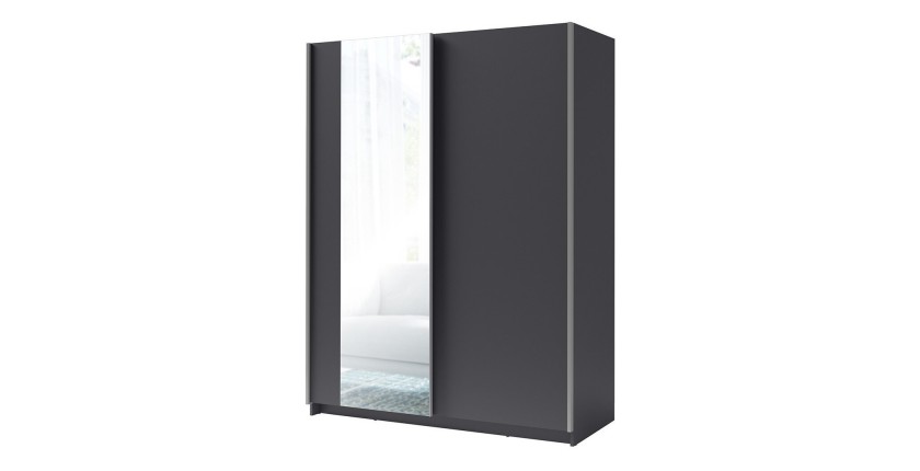 Armoire, garde robe 180cm coloris gris graphite collection GOZU. Deux portes coulissantes. Dressing complet avec miroir.