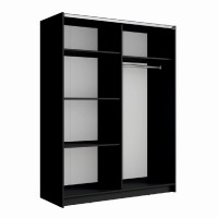 Armoire design 150cm coloris noir et chêne collection STRANO. Deux portes coulissantes. Dressing complet avec miroir.