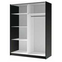 Armoire design 200cm coloris noir et chêne collection STRANO. Deux portes coulissantes. Dressing complet avec miroir.