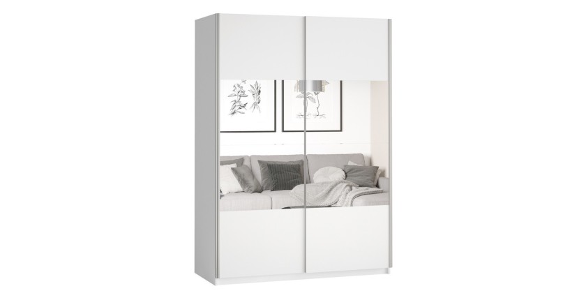 Chambre à coucher complète collection EOS : Armoire 120cm, Lit 160x200, commode, chevets. Couleur blanc mat