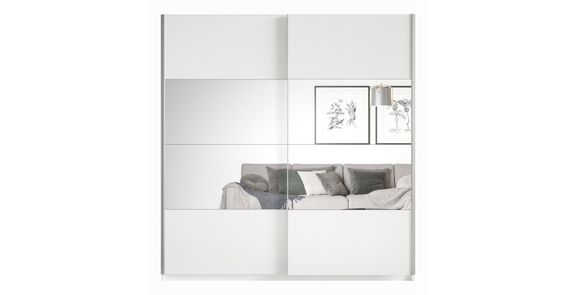 Chambre à coucher complète collection EOS : Armoire 220cm, Lit 180x200, commode, chevets. Couleur blanc mat