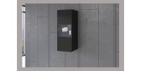 Vitrine suspendue, 1 porte vitrée avec LED intégrée collection ZANTE. Coloris noir brillant pailleté.