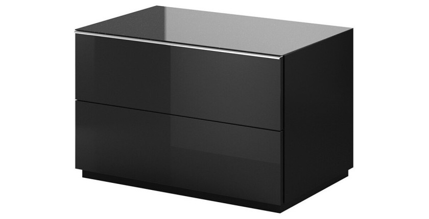 Meuble TV ou meuble d'appoint 80cm collection ZANTE avec 2 tiroirs. Couleur noir brillant pailleté
