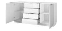 Buffet 160cm 2 portes et 4 tiroirs collection ZANTE. Coloris blanc brillant.